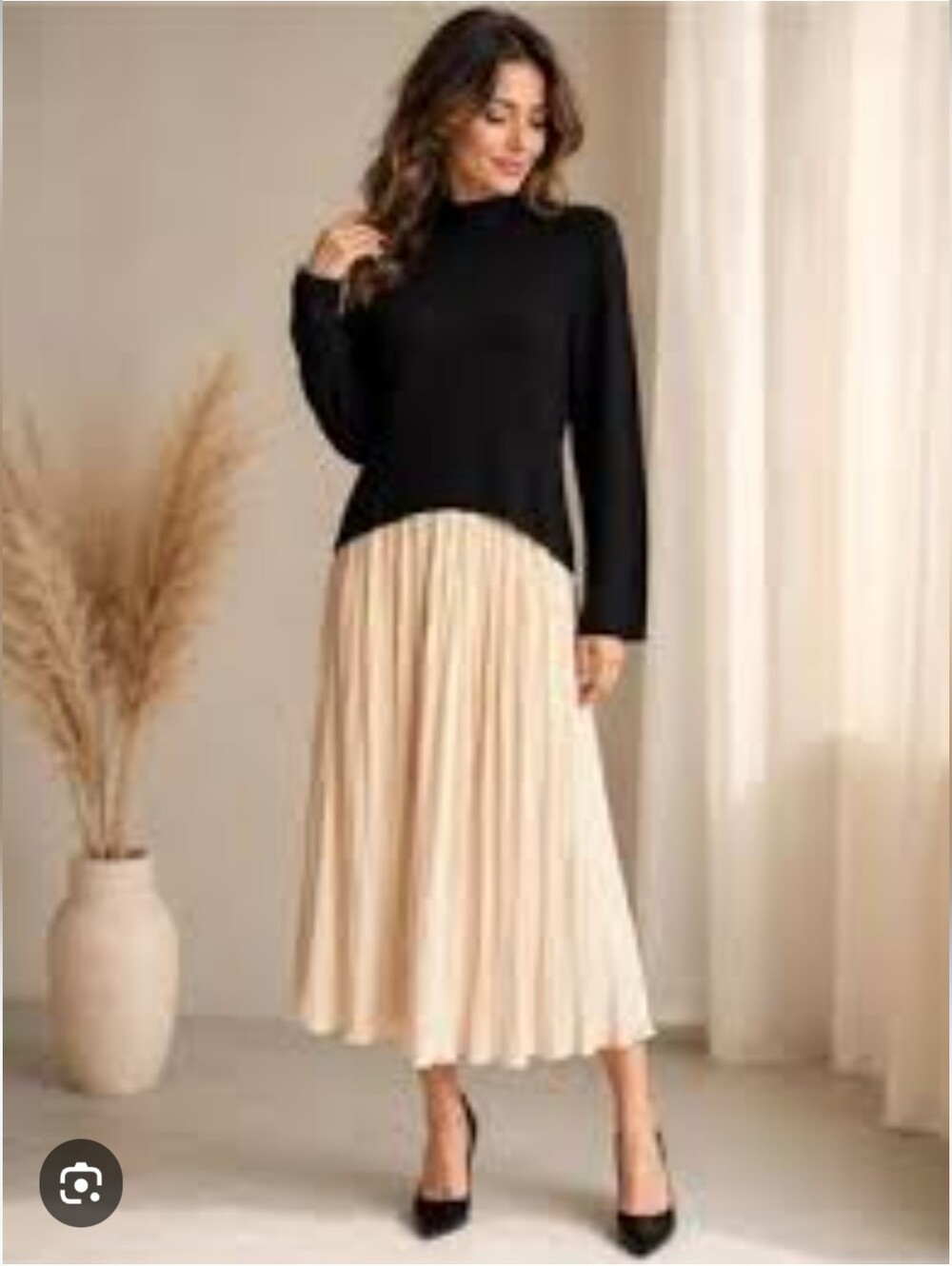 Moon River Colorblock Knit Mixed Media Dress Size Small Midi Flowy Pleaded Skirt